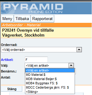 Snabbmenyer / Sortimentsvisning av artiklar Du kan enkelt göra en (eller flera) rullgardinsmeny(er) med vanliga artikelkoder.