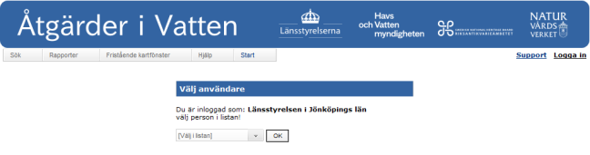 Användarmanual för Åtgärder i Vatten Använda Åtgärder i Vatten Du når databasen via din webbläsare på adressen http://atgarderivatten-extern.lansstyrelsen.