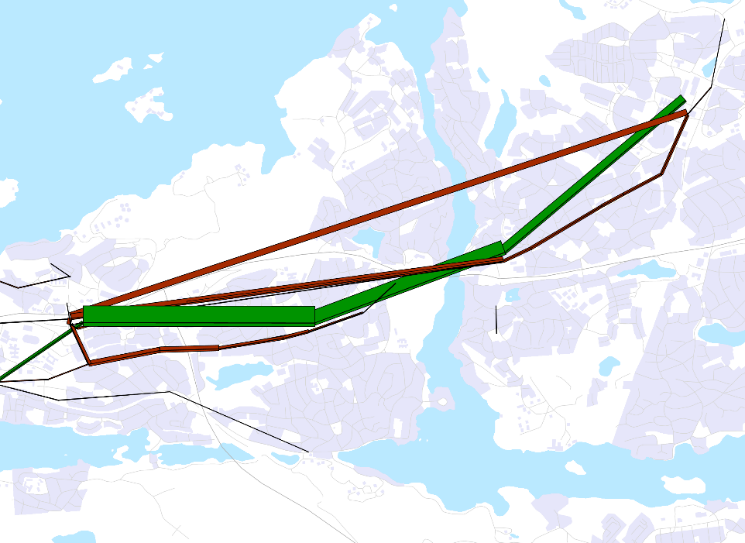 68 TUNNELBANA NACKA ORMINGE Förändrat resande Flödesbilden visar hur resandet förändras under morgonens maxtimme om tunnelbanan förlängs från Nacka C till Orminge.