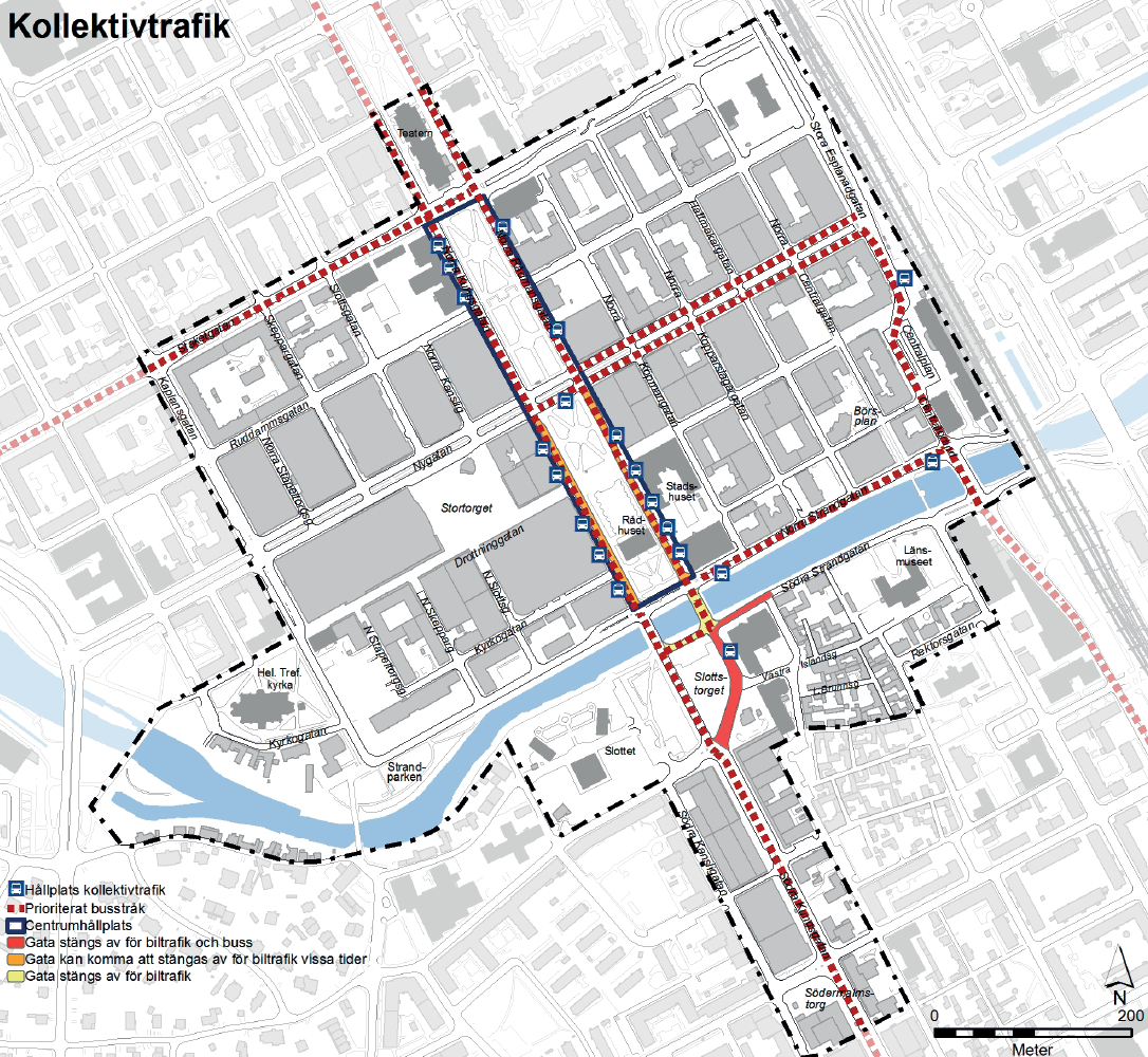 39 Figur 5-1 I Centrumplanen förordas en lösning där norrgående kollektivtrafik leds på egen bussgata över norra delen av Slottstorget och vidare över Rådmansbron.