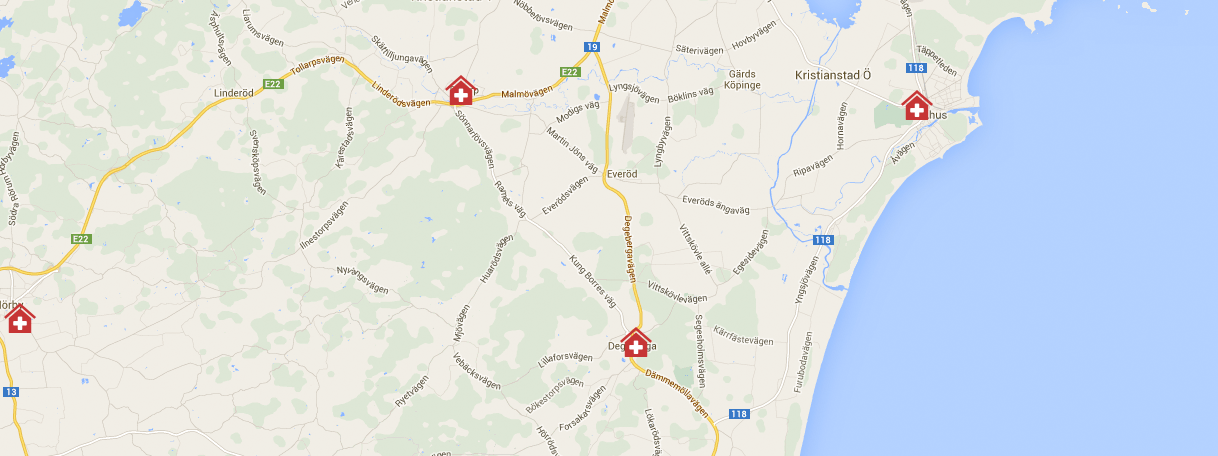 Bilaga 6 Socialdemokraternas förslag på ny vårdcentralsfilial i Kristianstad kommun (Fjälkinge) Teckenförklaring Röda fyrkanter = offentliga vårdcentraler Röda cirklar =