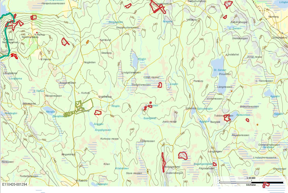 Prästgårdens naturbetesmarker Ca 5 kilometer öster om etableringsområdet ligger ett Natura 2000 område, Prästgårdens naturbetesmarker.