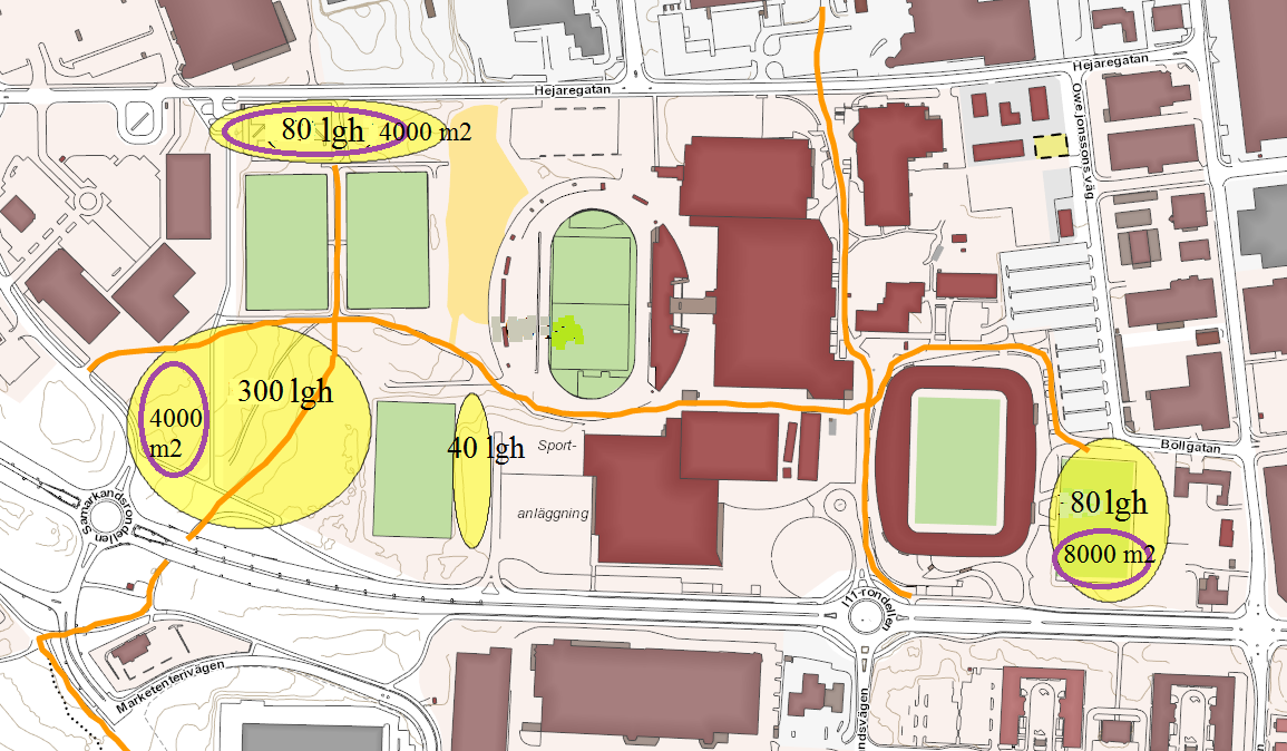 Sammanfattning Inom Arenastaden kan flera områden bebyggas med bostäder, skola och verksamheter i samklang med den idrottsliga visionen.