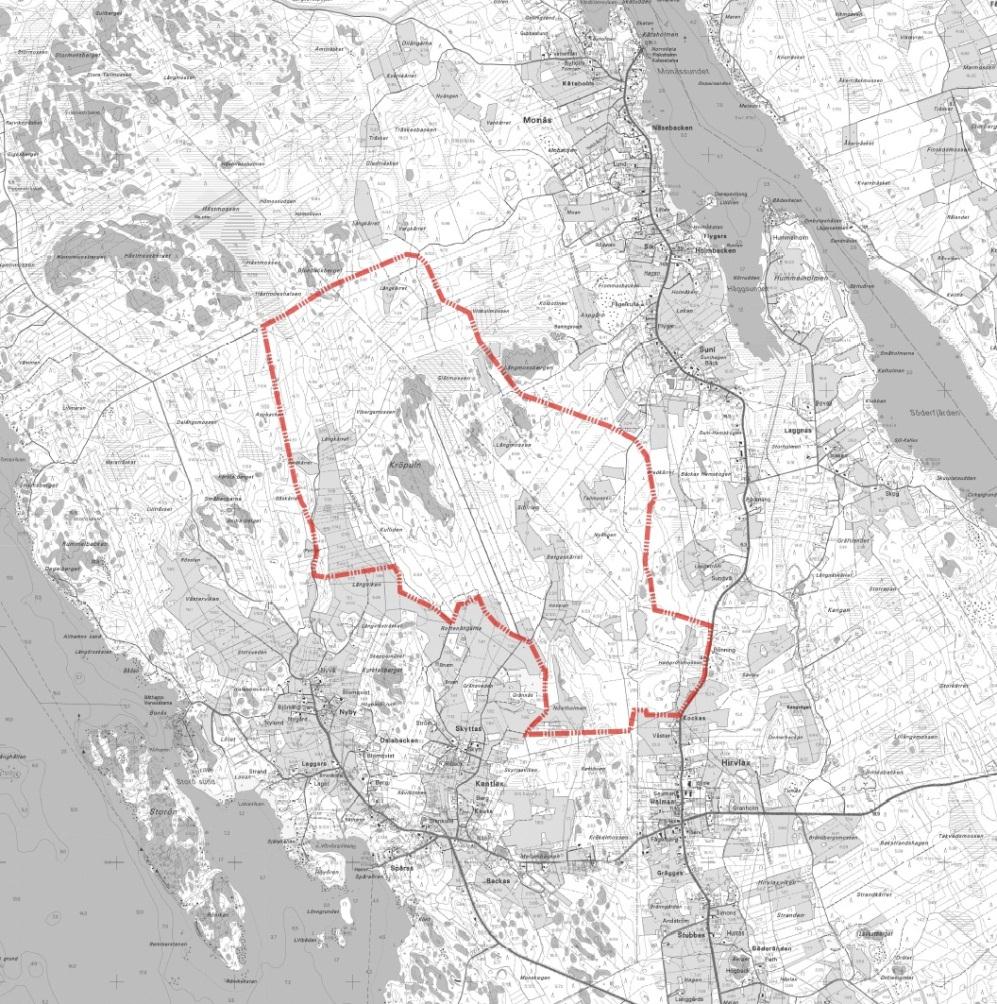 1-6 Bild 1. Planeringsområdets riktgivande läge angivet med röd färg.