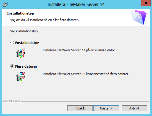 Kapitel 3 Installera FileMaker Server på flera datorer 31 Installera på huvuddatorn Installera FileMaker Server på arbetsdatorn först (se Installera på arbetsdatorn på sidan 28) och sedan på