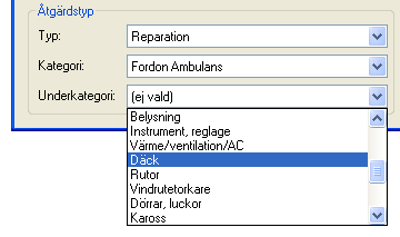 Skapa åtgärd manuellt I fordonslistan markera önskat fordon och klicka på Ny åtgärd.