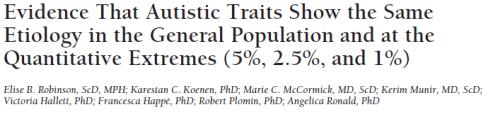 Ingen skillnad i etiologi mellan autistiska drag inom normalvariation och autistiska drag på diagnostisk nivå.