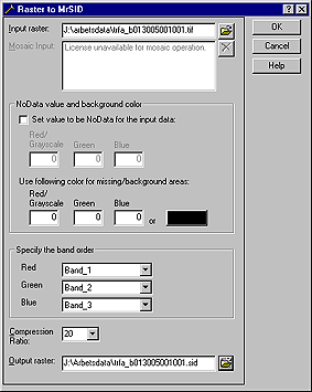 1. Starta ArcToolbox. Expandera verktygslådan Conversion Tool Export from Raster. Dubbelklicka på Raster to MrSID. 2.