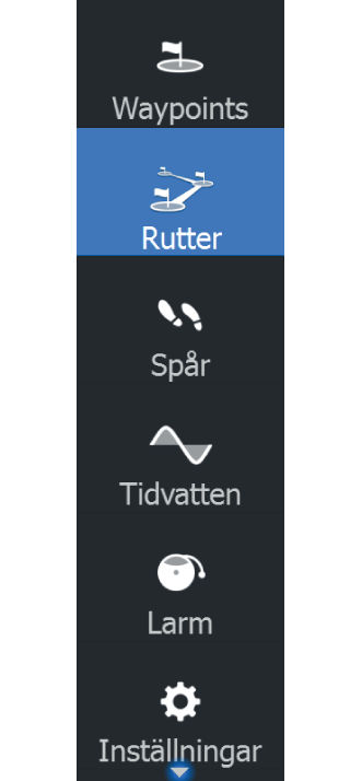 Skapa rutter från befintliga waypoints Du kan skapa en ny rutt genom att kombinera befintliga waypoints från dialogrutan Rutter. Du öppnar dialogrutan från verktyget Rutter på startsidan.