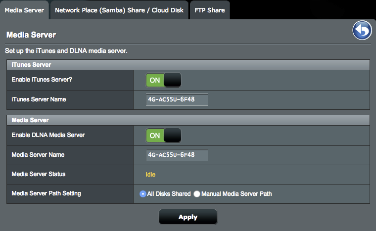 4.6.2 Använda Servers Center Servers Center ger dig möjlighet att dela mediafilerna från USBenheten via ett Media Server-arkiv, Samba-delningstjänst eller FTP-delningstjänst.