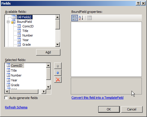 9 e. Tryck Ctrl+F5 för att starta Default.aspx. Resultatet skall se ut ungefär som nedan, kontrollera så att listan av serier i GridView:n ändras när man väljer en annan titel i DropDownListen. f. Stäng webbläsaren och återvänd till Visual Studio.