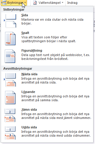 Avsnitt - Infoga avsnittsbrytning Avsnitt Ett dokument kan bestå av ett eller flera avsnitt.