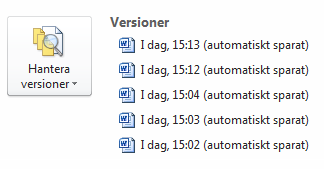 Versioner - Stänga utan att spara Versioner Stänga utan att spara Om du stänger en fil utan att spara den beskrivs i grundhäftet hur du återskapar den. Automatiskt sparade versioner 1.