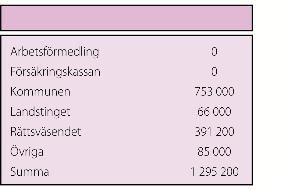 I tabellen nedan ser vi de samlade kostnaderna för denna pojkes begynnande utanförskap under uppväxtåren. Vi ser att de uppgår totalt till cirka 1.