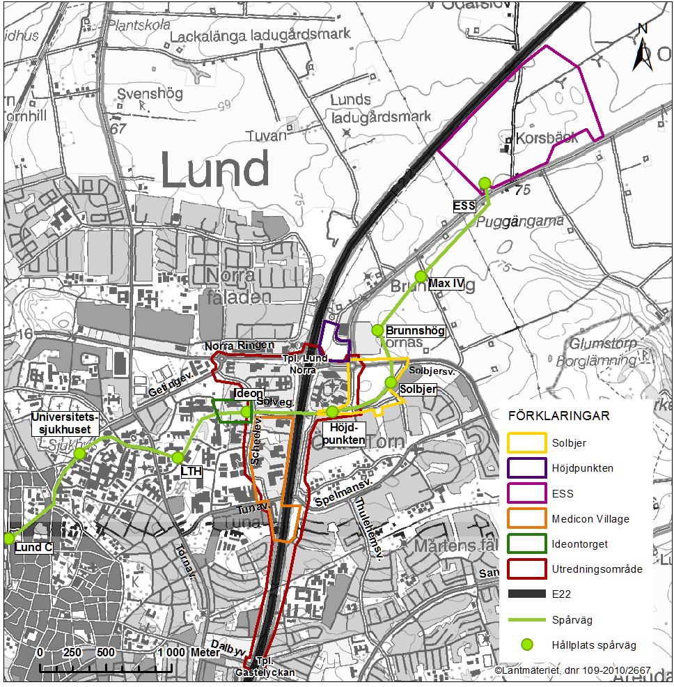 Figur 2-20. Illustration som visar schematiskt de detaljplaner som är under arbete och som berör förstudien. För spårvägen visas den planerade linjedragningen. Detaljplan för kv.