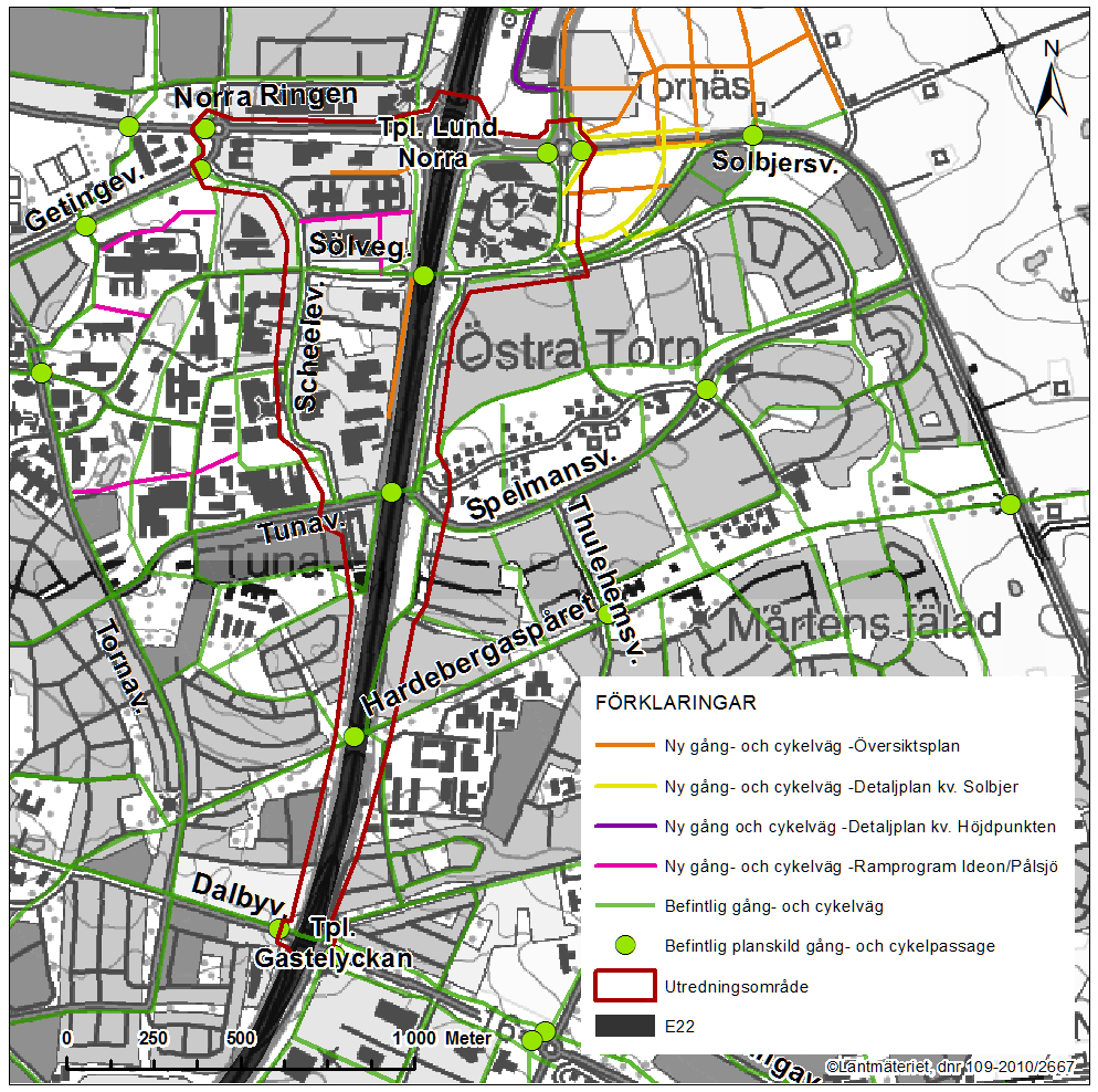 2.5.5 Planerade gång- och cykelvägar De gång- och cykelvägsplaner som redovisas i detta kapitel är sådana som finns redovisade i översiktsplanen från 2010, planprogrammen för Solbjer och Höjdpunkten