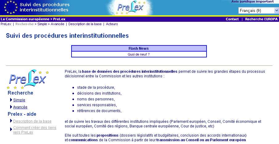 PreLex: Dokumentsökning i databasen PreLex Med utgångspunkt i kommissionens KOM-dokument (KOM(2003) 383 i