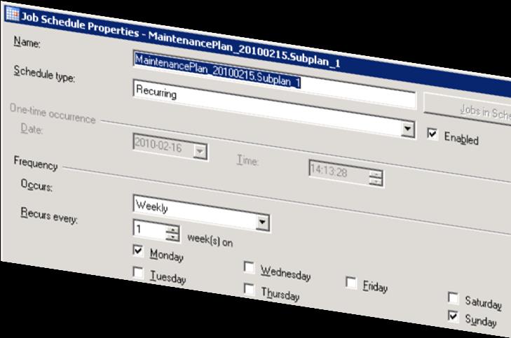 Maintenance Plan Med hjälp av en Maintenance Plan (underhållsplan) kan du automatisera backuper och andra arbeten för din databas.