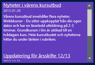 Nyheter I denna rutin kan du se nyheter och information som Hantverksdata publicerar. Antalet olästa nyheter visas i brickan med ikonen.