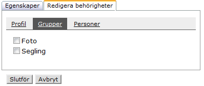 12.1.5.2. Behörigheter För alla objekt i navigationsträdet kan du sätta behörigheter. Att ha behörighet till ett dokument innebär att man kan öppna detta i navigationsträdet, dock inte redigera det.