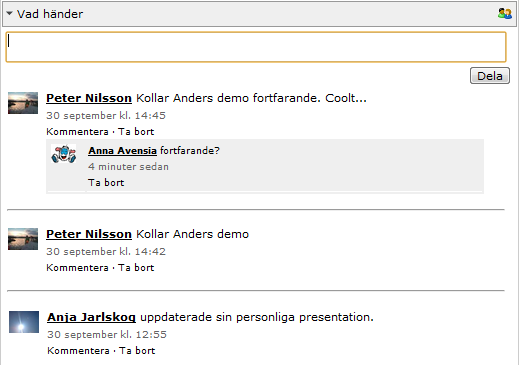 5.4.8. Vad händer Under Vad händer kan du följa kursdeltagarnas aktiviteter i kursen.