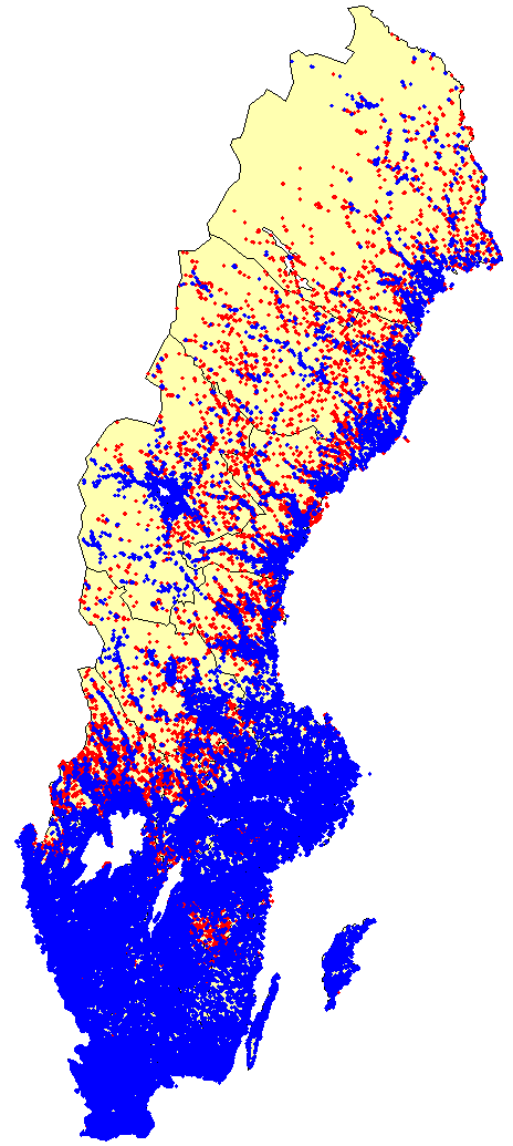 Figur 13 Tillgång i områden med befolkning eller arbetsställen