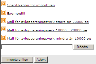 Det finns en generell exempelfil och exempelfiler för vatten och avloppsverk större än 20000 pe,