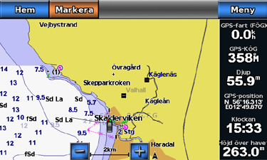 Välj Navigationssjökort, Fiskekort, Perspektiv 3D eller Mariner s Eye 3D. 3. Välj Meny > Andra farkoster > AIS-lista.