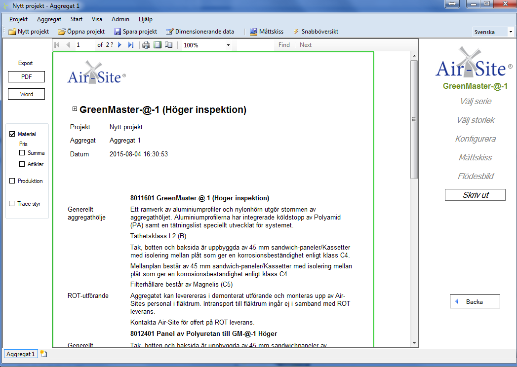 GreenMaster Application Aggregatvalsprogram Kan laddas ned på www.air-site.