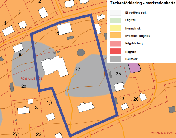 Utdrag ur markradonskarta Förorenad mark Det finna inga kända markföroreningar inom eller i anslutning till planområdet.