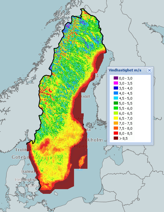 8.4 Bilaga 4: Medelvindhastigheten i Sverige 100