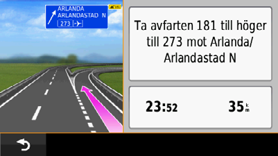 Datahantering Visa en kommande korsning Du kan visa korsningar på huvudvägar när du navigerar en personbilsrutt.