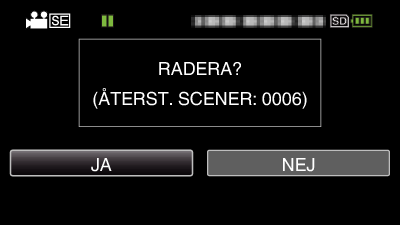 Redigering Radera filer som du inte vill ha Radera oönskade videor när utrymmet i inspelningsmedia börjar bli fullt Kapaciteten i inspelningsmedia kan återställas efter radering av filerna Radera