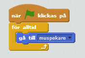 3. Skapa ett skript för pennan som säger: Starta när START klickas på För alltid gå till muspekaren Nu vill du kunna använda sprajten som en riktig penna, som du kan styra med musen och rita med