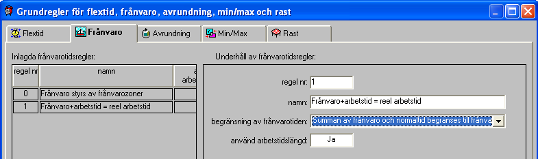 Där du väljer att göra detta måste du skapa en regel för den arbetstidslängd du har. De flesta väljer därför att sätta att det skall jämföras mot arbetstidens längd (som bestäms på beräkningsschemat).