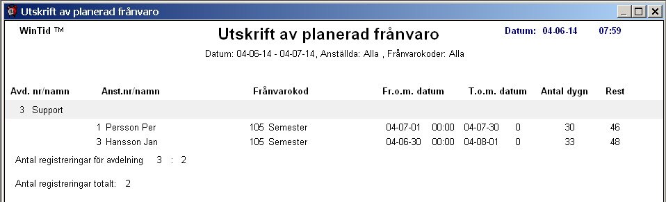 Från till datum för önskat datumintervall. Använd TAB om man önskar att ändra datumvärdena direkt i fälten.