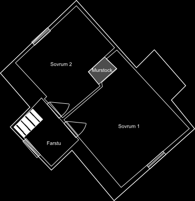 Själva bostadshuset har 1,5 plan med ett vardagsrum, badrum och kök på nedervåning samt två sovrum på övervåningen. Yttermåtten på byggnaden är 6 x 10 meter (Figur 8).