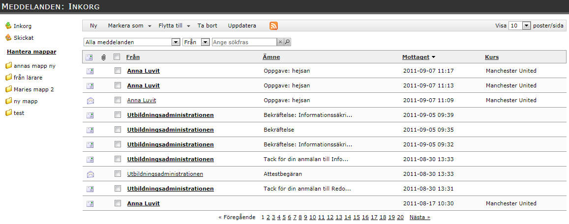 5. Kommunikation Under menyn Kommunikation hittar du verktyg för att kommunicera med andra kursdeltagare, utbildare och kursadministratörer som är registrerade i systemet.