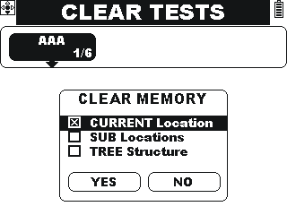 EurotestAT: Datahantering Bild för rensning av installtionsdatastrukturer: Resultat i aktuell position. Resultat i underpositioner. Radera aktuell position och dess underpositioner.