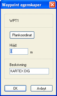 Byta namn på waypoints i Kartex. Skapa waypoints i Kartex. Ta bort waypoints i Kartex. Ändra egenskaper för waypoints. Överföra alla waypoints till GPS-mottagare.