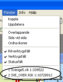 Här kan du välja vilken av kartbilderna du vill aktivera. Det aktiva fönstret indikeras med bock framför filnamnet. 6.2.