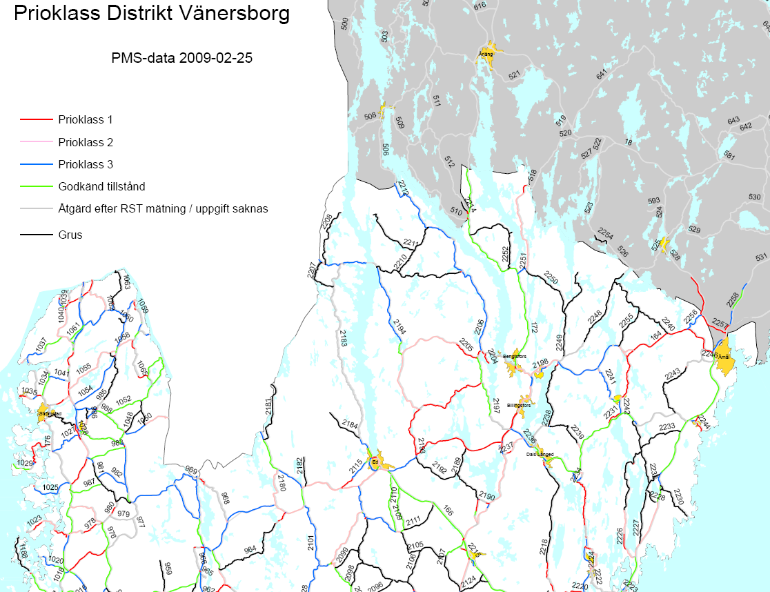 Bilaga 3 Exempel på Priokarta som redovisar underhållsbehov och prioritering