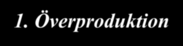 1. Överproduktion Tidigare än behovet Mer än behovet Saker som inte behövs 8 former av slöseri 2. Väntan på Någonting skall hända Material skall komma Information saknas 3.
