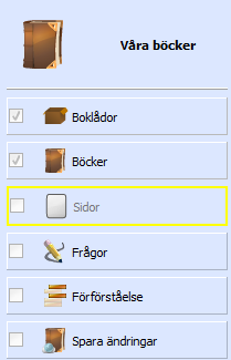 Skapa boklåda 29 När boklådan har sparats, visas en bild av boklådan i verktygslisten till höger. Det betyder, att den eller de efterföljande böcker man skapar, kommer att placeras i denna boklåda.