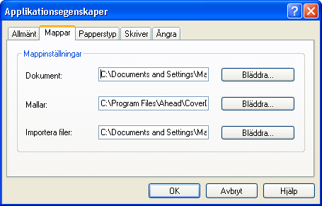 4.2.1 Fliken Allmänt Fliken Allmänt definierar hur meddelanden visas och vilken font som används i dialogrutor. 4.2.2 Fliken Mappar Fliken mappar definierar katalogerna för dokument, mallar och importfiler.