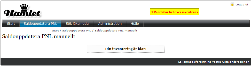 Manual Hamlet 1.1 Sidan 36 av 75 Godkänn inventering genom att klicka OK på någon av knapparna. Detta krävs för att slutföra inventeringsmomentet.