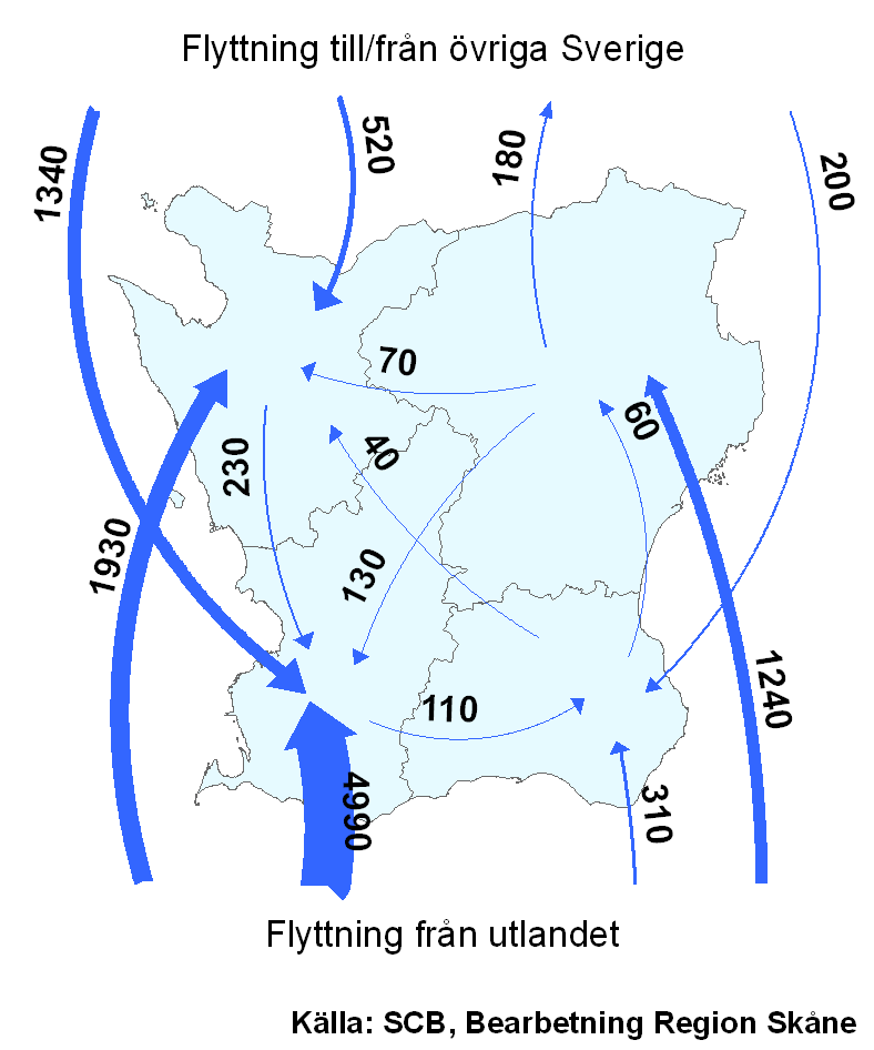Karta 1 och 2: Bostadsområden Fler skåningar har flyttat till sydväst Ett stort antal in- och utflyttningar kan resultera i förhållandevis få nettoflyttningar.