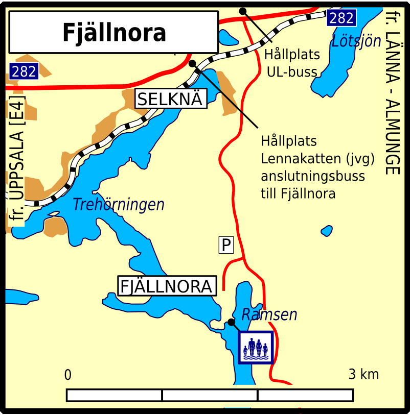 Fjällnora Ett friluftsområde 20 km öster om Uppsala. Från serveringen följer man någon av stigarna ut på udden i sydöst. På Fjällnora finns textil camping och stugby.