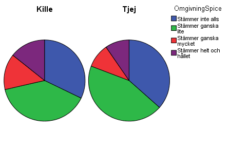 I elevernas uppfattning kring hur farligt människor i deras omgivning anser att Spice är, visar cirkeldiagrammet nedan att killarna och tjejerna resonerade ungefär likartat.