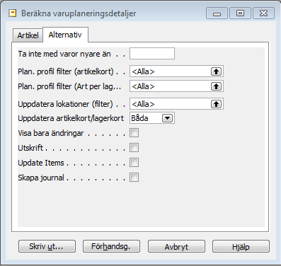 På fliken alternativ finns följande valmöjligheter: Fältet Ta inte med artiklar nyare än I fältet anger man om startperioden för försäljningstalen ska starta per dagens datum eller om det ska räknas